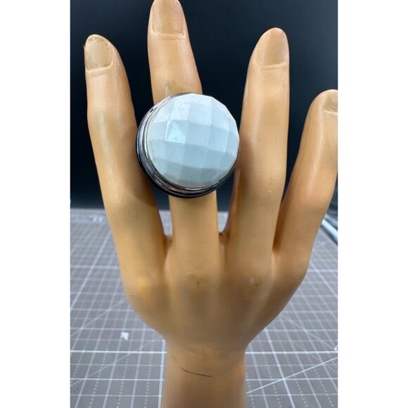 Vintage Huge Faceted White and Black Onyx Sterling Setting Ring GSJ 9 1/4 - Picture 2 of 7